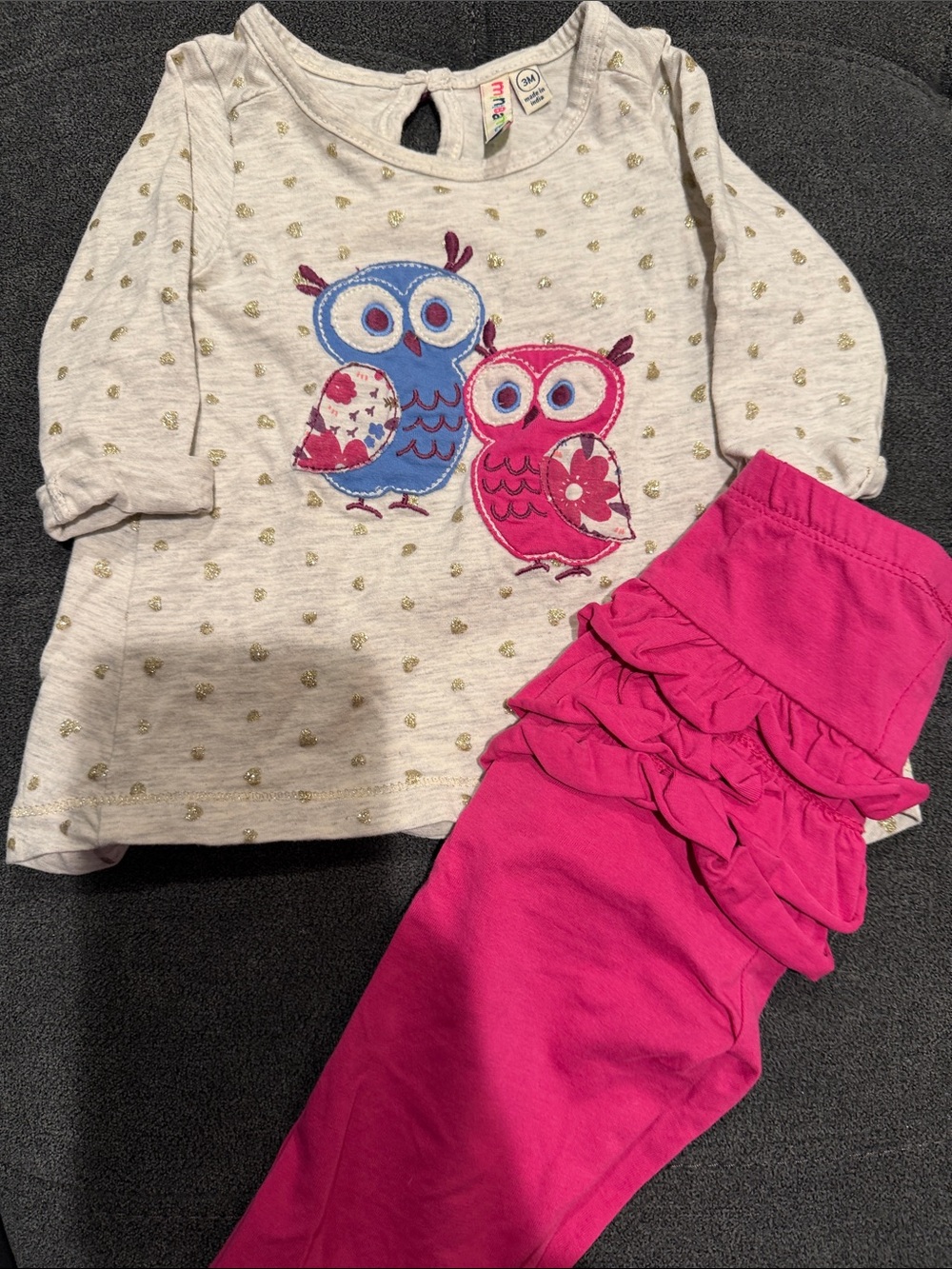 Girls' Owl Pajama Set - Pink & Blue Owls on Grey Top